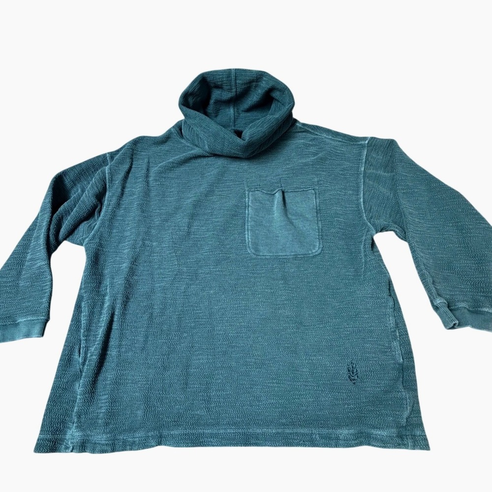 FP Movement XS Teal Green 100% Cotton Funnel Neck Pullover Pocket Sweatshirt